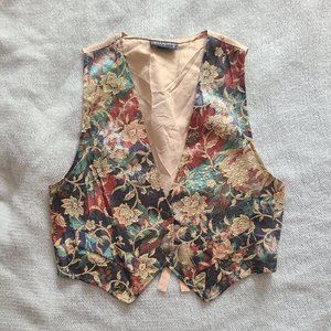 Vintage Tapestry and satin floral 90s Vest